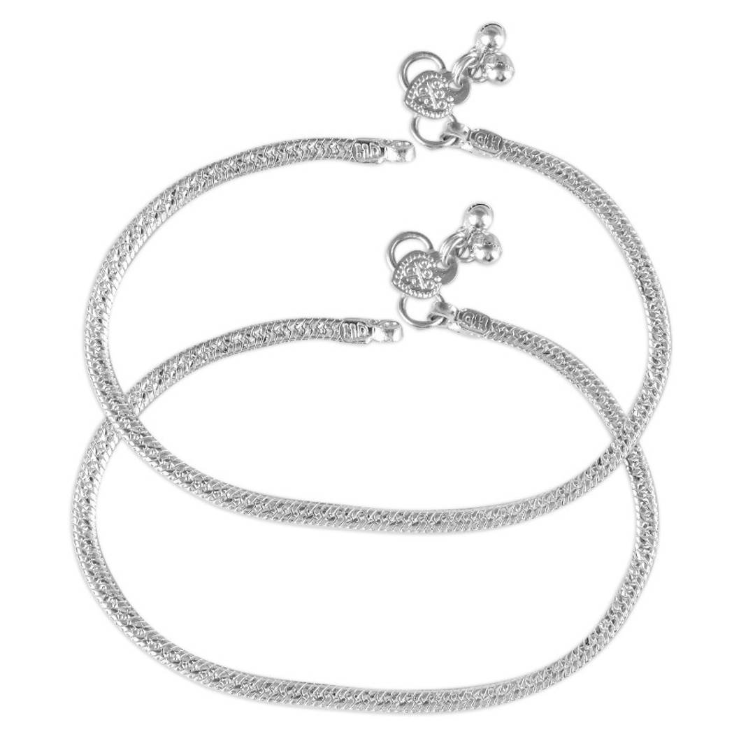 Vighnaharta Traditional White Metal Anklets Payal Pair for Women Girls